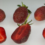 Whole and cut in half strawberries